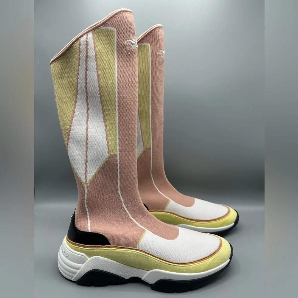 Longchamp Pink Yellow Tall Shaft Tennis Boots Sneakers